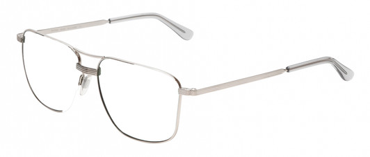 Profile View of American Optical Airman Designer Blue Light Blocking Eyeglasses in Shiny Silver Clear Unisex Pilot Full Rim Metal 56 mm