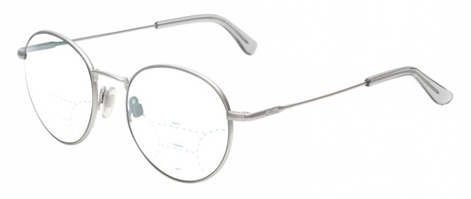 Profile View of American Optical AO-1002 Designer Progressive Lens Blue Light Blocking Eyeglasses in Matte Silver Clear Unisex Round Full Rim Metal 51 mm