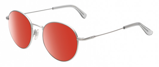 Profile View of American Optical AO-1002 Designer Polarized Sunglasses with Custom Cut Red Mirror Lenses in Matte Silver Clear Unisex Round Full Rim Metal 51 mm