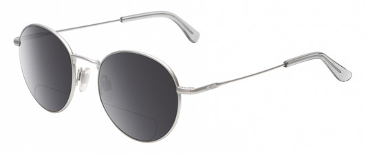 Profile View of American Optical AO-1002 Designer Polarized Reading Sunglasses with Custom Cut Powered Smoke Grey Lenses in Matte Silver Clear Unisex Round Full Rim Metal 51 mm