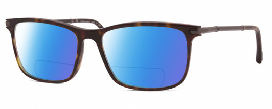 Profile View of Chopard VCH285-0722 Designer Polarized Reading Sunglasses with Custom Cut Powered Blue Mirror Lenses in Brown Tortoise Havana Black Grey Unisex Rectangular Full Rim Acetate 55 mm