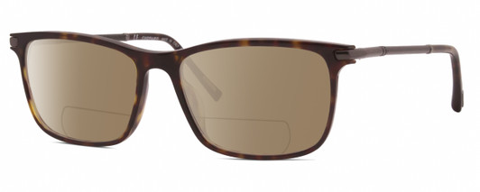 Profile View of Chopard VCH285-0722 Designer Polarized Reading Sunglasses with Custom Cut Powered Amber Brown Lenses in Brown Tortoise Havana Black Grey Unisex Rectangular Full Rim Acetate 55 mm