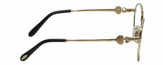 Side View of Chopard VCHC52S-0300 Designer Progressive Lens Blue Light Blocking Eyeglasses in Shiny 23KT Gold Plated/Black/Heart Gemstone Accent Ladies Round Full Rim Metal 51 mm