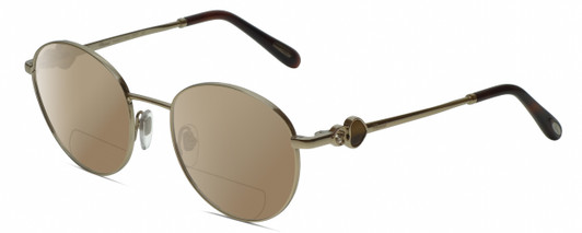 Profile View of Chopard VCHC52S-0594 Designer Polarized Reading Sunglasses with Custom Cut Powered Amber Brown Lenses in Shiny 23KT Gold Plated/Tortoise Havana Brown/Heart Gemstone Accent Ladies Round Full Rim Metal 51 mm