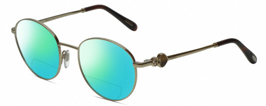 Profile View of Chopard VCHC52S-0594 Designer Polarized Reading Sunglasses with Custom Cut Powered Green Mirror Lenses in Shiny 23KT Gold Plated/Tortoise Havana Brown/Heart Gemstone Accent Ladies Round Full Rim Metal 51 mm