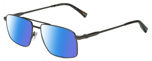Profile View of Chopard VCHF56-0568 Designer Polarized Sunglasses with Custom Cut Blue Mirror Lenses in Shiny Black Gunmetal Tortoise Havana Brown Mens Rectangular Full Rim Metal 57 mm