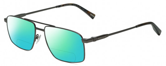 Profile View of Chopard VCHF56-0568 Designer Polarized Reading Sunglasses with Custom Cut Powered Green Mirror Lenses in Shiny Black Gunmetal Tortoise Havana Brown Mens Rectangular Full Rim Metal 57 mm