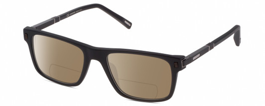 Profile View of Chopard VCH313-0703 Designer Polarized Reading Sunglasses with Custom Cut Powered Amber Brown Lenses in Matte Black Carbon Fiber/Wood Mens Rectangular Full Rim Acetate 53 mm