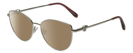Profile View of Chopard VCHF51S-0579 Designer Polarized Sunglasses with Custom Cut Amber Brown Lenses in Shiny Silver/Mulberry Purple Crystal/Gemstone Accent Ladies Cat Eye Full Rim Metal 54 mm
