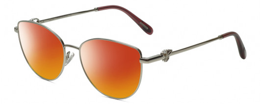 Profile View of Chopard VCHF51S-0579 Designer Polarized Sunglasses with Custom Cut Red Mirror Lenses in Shiny Silver/Mulberry Purple Crystal/Gemstone Accent Ladies Cat Eye Full Rim Metal 54 mm