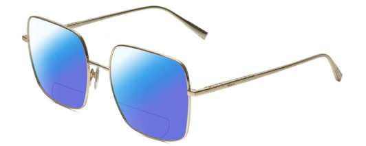 Profile View of Chopard VCHF49M-0300 Designer Polarized Reading Sunglasses with Custom Cut Powered Blue Mirror Lenses in Shiny Gold Ladies Square Full Rim Metal 55 mm