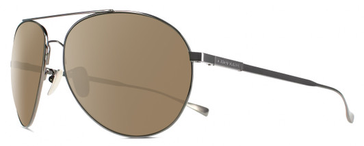 Profile View of Chopard SCHD57M-568P Designer Polarized Sunglasses with Custom Cut Amber Brown Lenses in Shiny Black Gunmetal Mens Pilot Full Rim Metal 64 mm
