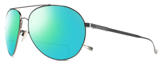 Profile View of Chopard SCHD57M-568P Designer Polarized Reading Sunglasses with Custom Cut Powered Green Mirror Lenses in Shiny Black Gunmetal Mens Pilot Full Rim Metal 64 mm