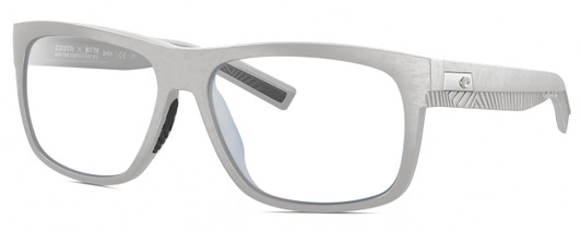 Profile View of Costa Del Mar Baffin Designer Reading Eye Glasses with Custom Cut Powered Lenses in Matte Light Grey Unisex Square Full Rim Acetate 58 mm