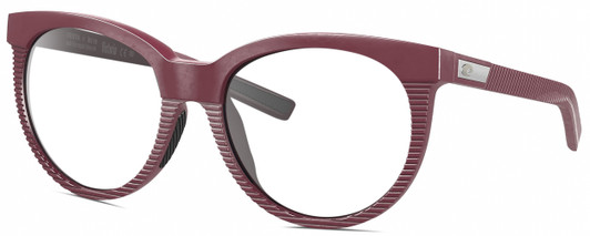 Profile View of Costa Del Mar Victoria Designer Reading Eye Glasses with Custom Cut Powered Lenses in Matte Plum Purple Silver Ladies Cat Eye Full Rim Acetate 55 mm