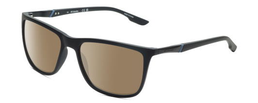 Profile View of Columbia C553S Designer Polarized Sunglasses with Custom Cut Amber Brown Lenses in Matte Black Blue Mens Rectangular Full Rim Acetate 62 mm