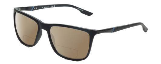 Profile View of Columbia C553S Designer Polarized Reading Sunglasses with Custom Cut Powered Amber Brown Lenses in Matte Black Blue Mens Rectangular Full Rim Acetate 62 mm