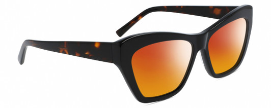 Profile View of DKNY DK535S Designer Polarized Sunglasses with Custom Cut Red Mirror Lenses in Gloss Black Dark Tortoise Havana Brown Ladies Cat Eye Full Rim Acetate 55 mm