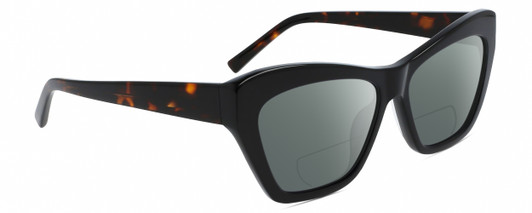 Profile View of DKNY DK535S Designer Polarized Reading Sunglasses with Custom Cut Powered Smoke Grey Lenses in Gloss Black Dark Tortoise Havana Brown Ladies Cat Eye Full Rim Acetate 55 mm