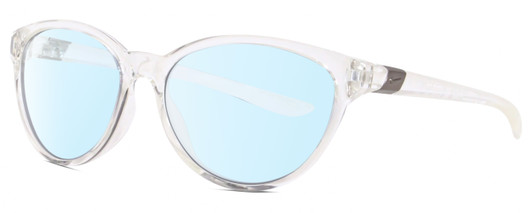 Profile View of NIKE CITY PERSONA DJ Designer Blue Light Blocking Eyeglasses in Clear Crystal Shiny Gunmetal Unisex Oval Full Rim Acetate 57 mm