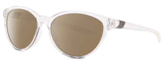 Profile View of NIKE CITY PERSONA DJ Designer Polarized Sunglasses with Custom Cut Amber Brown Lenses in Clear Crystal Shiny Gunmetal Unisex Oval Full Rim Acetate 57 mm