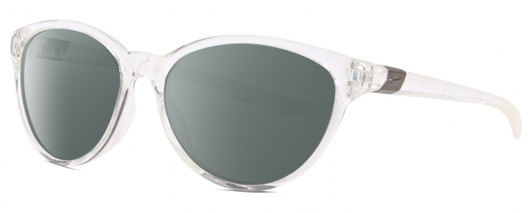 Profile View of NIKE CITY PERSONA DJ Designer Polarized Sunglasses with Custom Cut Smoke Grey Lenses in Clear Crystal Shiny Gunmetal Unisex Oval Full Rim Acetate 57 mm