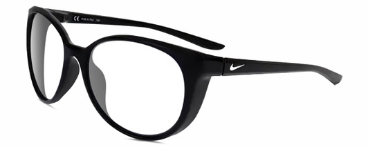 Profile View of NIKE ESSENCE CT8234 Designer Progressive Lens Prescription Rx Eyeglasses in Gloss Black White Unisex Oval Full Rim Acetate 56 mm