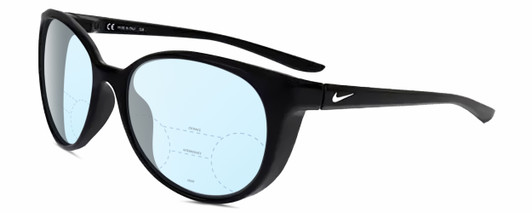 Profile View of NIKE ESSENCE CT8234 Designer Progressive Lens Blue Light Blocking Eyeglasses in Gloss Black White Unisex Oval Full Rim Acetate 56 mm