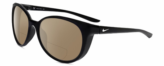 Profile View of NIKE ESSENCE CT8234 Designer Polarized Reading Sunglasses with Custom Cut Powered Amber Brown Lenses in Gloss Black White Unisex Oval Full Rim Acetate 56 mm