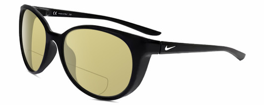 Profile View of NIKE ESSENCE CT8234 Designer Polarized Reading Sunglasses with Custom Cut Powered Sun Flower Yellow Lenses in Gloss Black White Unisex Oval Full Rim Acetate 56 mm