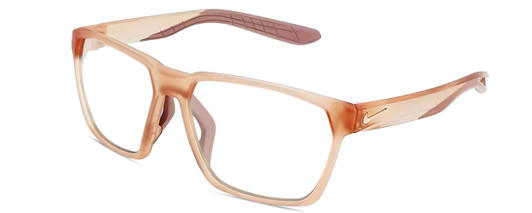 Profile View of NIKE MAVERICK S M DJ Designer Reading Eye Glasses in Washed Coral Pink Orange Frosted Crystal Unisex Rectangular Full Rim Acetate 55 mm
