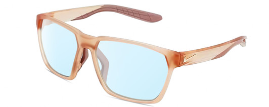 Profile View of NIKE MAVERICK S M DJ Designer Blue Light Blocking Eyeglasses in Washed Coral Pink Orange Frosted Crystal Unisex Rectangular Full Rim Acetate 55 mm