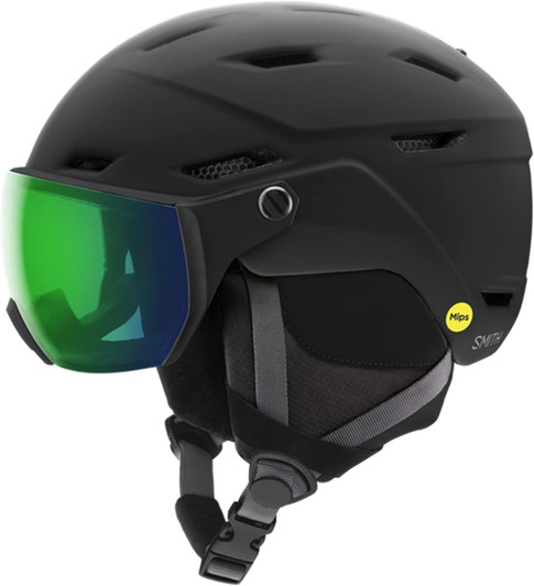 Primary image of Smith Optics Survey MIPS Unisex Snow Helmet - Matte Black, ChromaPop Everyday Green Mirror | Small