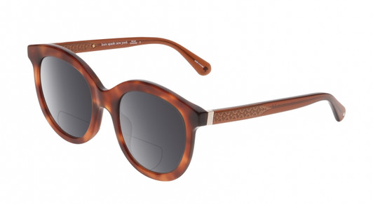 Profile View of Kate Spade LILLIAN-09Q-HA Designer Polarized Reading Sunglasses with Custom Cut Powered Smoke Grey Lenses in Caramel Havana Tortoise Gold Ladies Cat Eye Full Rim Acetate 53 mm