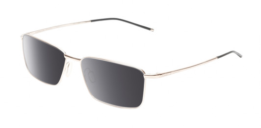 Profile View of Porsche Design P8364 Designer Polarized Sunglasses with Custom Cut Smoke Grey Lenses in Shiny Gold Black Unisex Rectangular Full Rim Titanium 55 mm