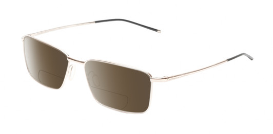 Profile View of Porsche Design P8364 Designer Polarized Reading Sunglasses with Custom Cut Powered Amber Brown Lenses in Shiny Gold Black Unisex Rectangular Full Rim Titanium 55 mm