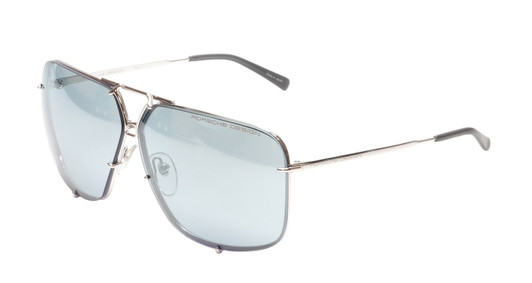 Profile View of Porsche Design P8928 Unisex Sunglasses in Palladium Silver/Grey Blue Mirror 67mm