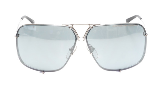 Front View of Porsche Design P8928 Unisex Sunglasses in Palladium Silver/Grey Blue Mirror 67mm