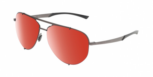 Profile View of Porsche Design P8920 Designer Polarized Sunglasses with Custom Cut Red Mirror Lenses in Satin Dark Gunmetal Grey Black Unisex Pilot Full Rim Metal 63 mm