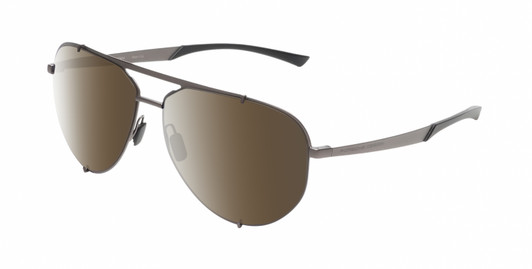 Profile View of Porsche Design P8920 Designer Polarized Sunglasses with Custom Cut Amber Brown Lenses in Satin Dark Gunmetal Grey Black Unisex Pilot Full Rim Metal 63 mm
