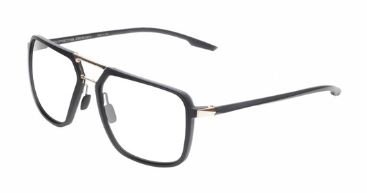 Profile View of Porsche Design P8934 Designer Progressive Lens Prescription Rx Eyeglasses in Matte Charcoal Grey Gold Unisex Pilot Full Rim Acetate 59 mm