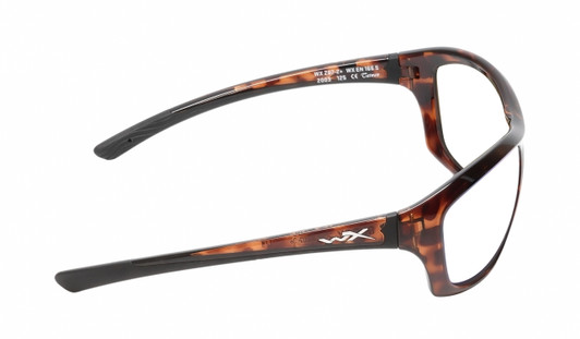 Side View of Wiley-X Glory Captivate Designer Reading Eye Glasses in Gloss Amber Brown Tortoise Havana Black Silver Ladies Oval Full Rim Acetate 63 mm