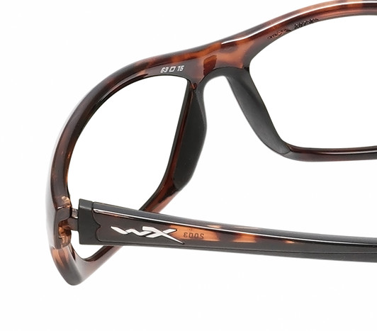 Close Up View of Wiley-X Glory Captivate Designer Reading Eye Glasses in Gloss Amber Brown Tortoise Havana Black Silver Ladies Oval Full Rim Acetate 63 mm