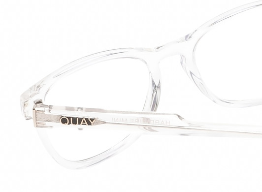Close Up View of QUAY Australia Hardwire Mini Unisex Cateye Blue Light Reading Glasses Clear 51mm