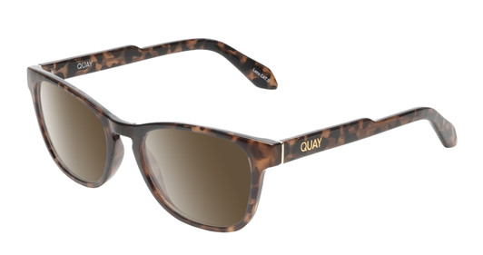 Profile View of QUAY Australia Hardwire Mini Designer Polarized Sunglasses with Custom Cut Amber Brown Lenses in Amber Brown Tortoise Havana Gold Unisex Cat Eye Full Rim Acetate 51 mm