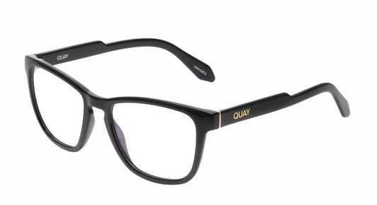 Profile View of QUAY Australia Hardwire Unisex Square Blue Light Reading Glasses Black Gold 55mm