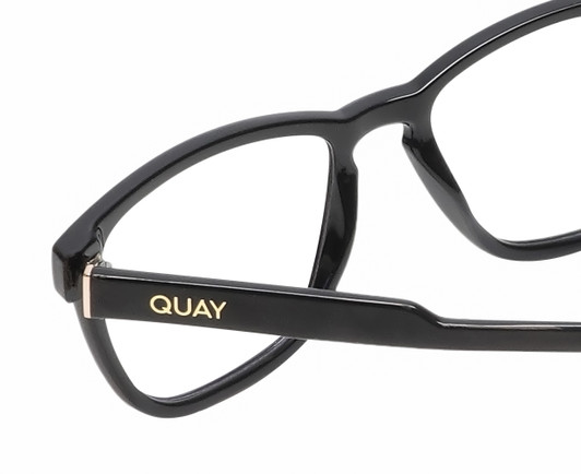 Close Up View of QUAY Australia Hardwire Unisex Square Blue Light Reading Glasses Black Gold 55mm