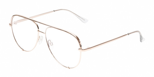 Profile View of QUAY Australia High Key Mini Unisex Blue Light Reading Glasses Gold Crystal 59mm