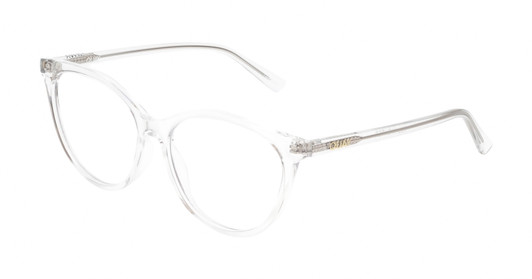 Profile View of QUAY Australia All Nighter Designer Blue Light Blocking Eyeglasses in Clear Crystal Gold Ladies Cat Eye Full Rim Acetate 55 mm