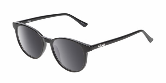 Profile View of QUAY Australia Blueprint Designer Polarized Sunglasses with Custom Cut Smoke Grey Lenses in Gloss Black Silver Unisex Round Full Rim Acetate 51 mm